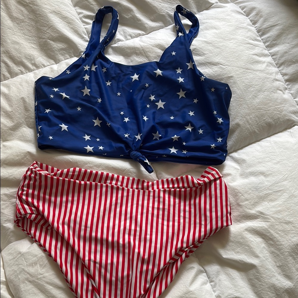 Zaful Blue Star and Red Stripe Bikini Set